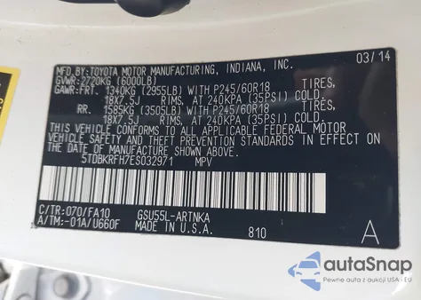 2014 Toyota Highlander Le Plus V6 из США, поврежденный, VIN 5TDBKRFH7ES032971